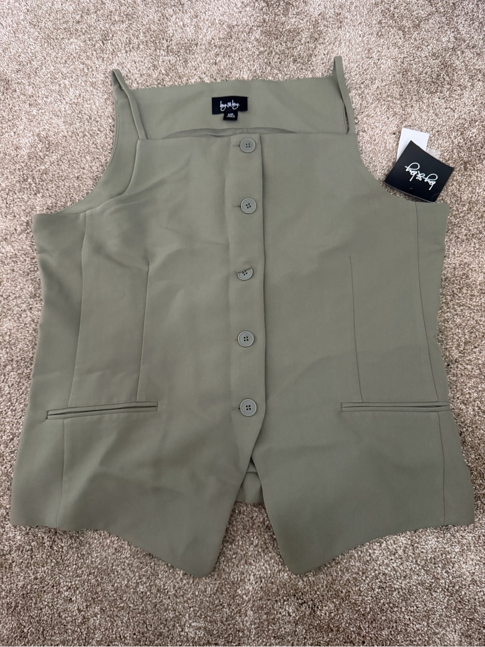 by & by Olive Green Button Front Vest